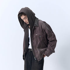 IN EXISTENCE Dirty-Washed Contrast Collar Detroit Jacket