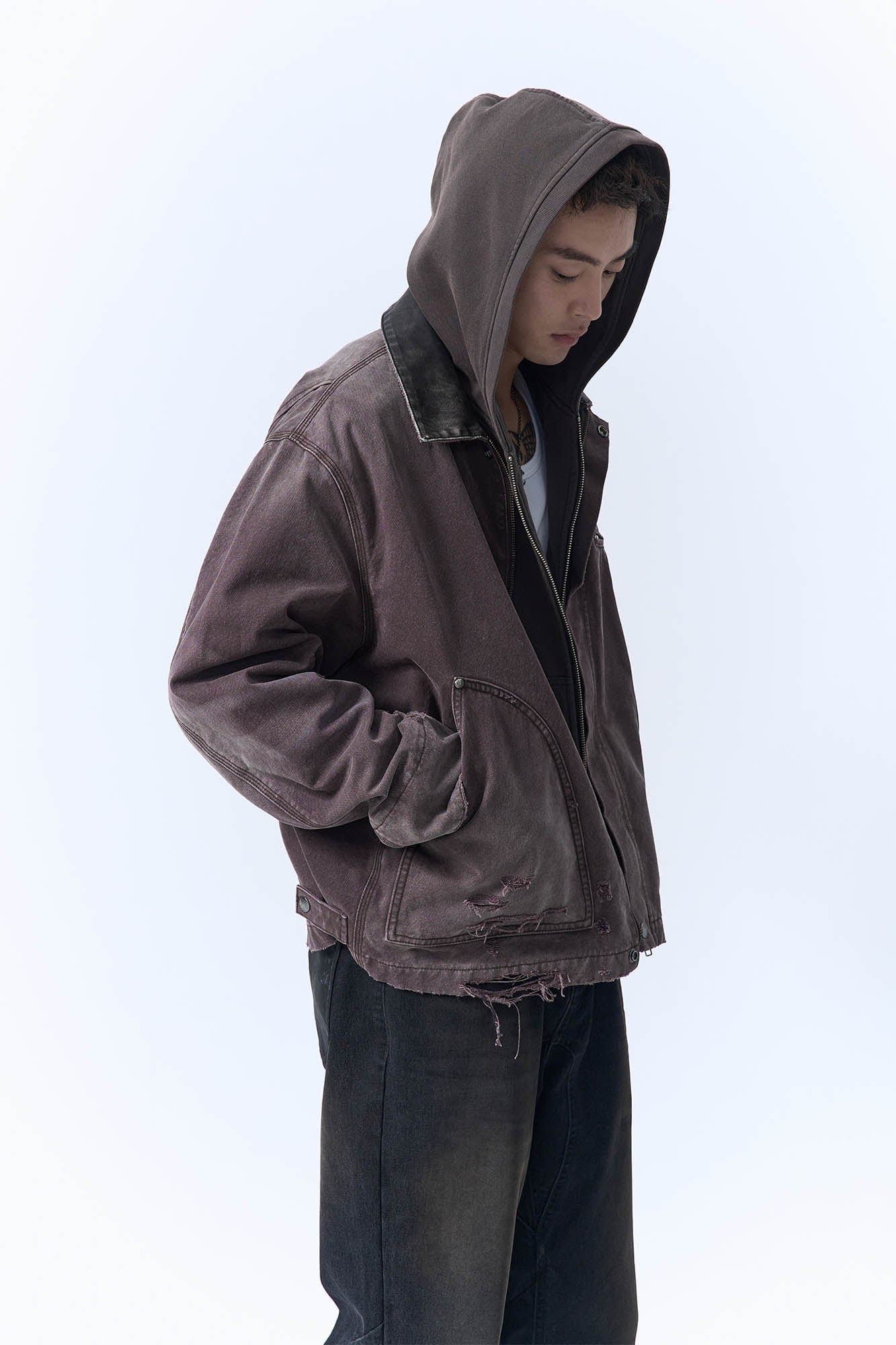 IN EXISTENCE Dirty-Washed Contrast Collar Detroit Jacket