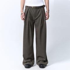 IN EXISTENCE Inverted Pleats Mini Check Wide-Leg Trousers