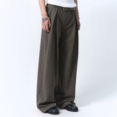IN EXISTENCE Inverted Pleats Mini Check Wide-Leg Trousers