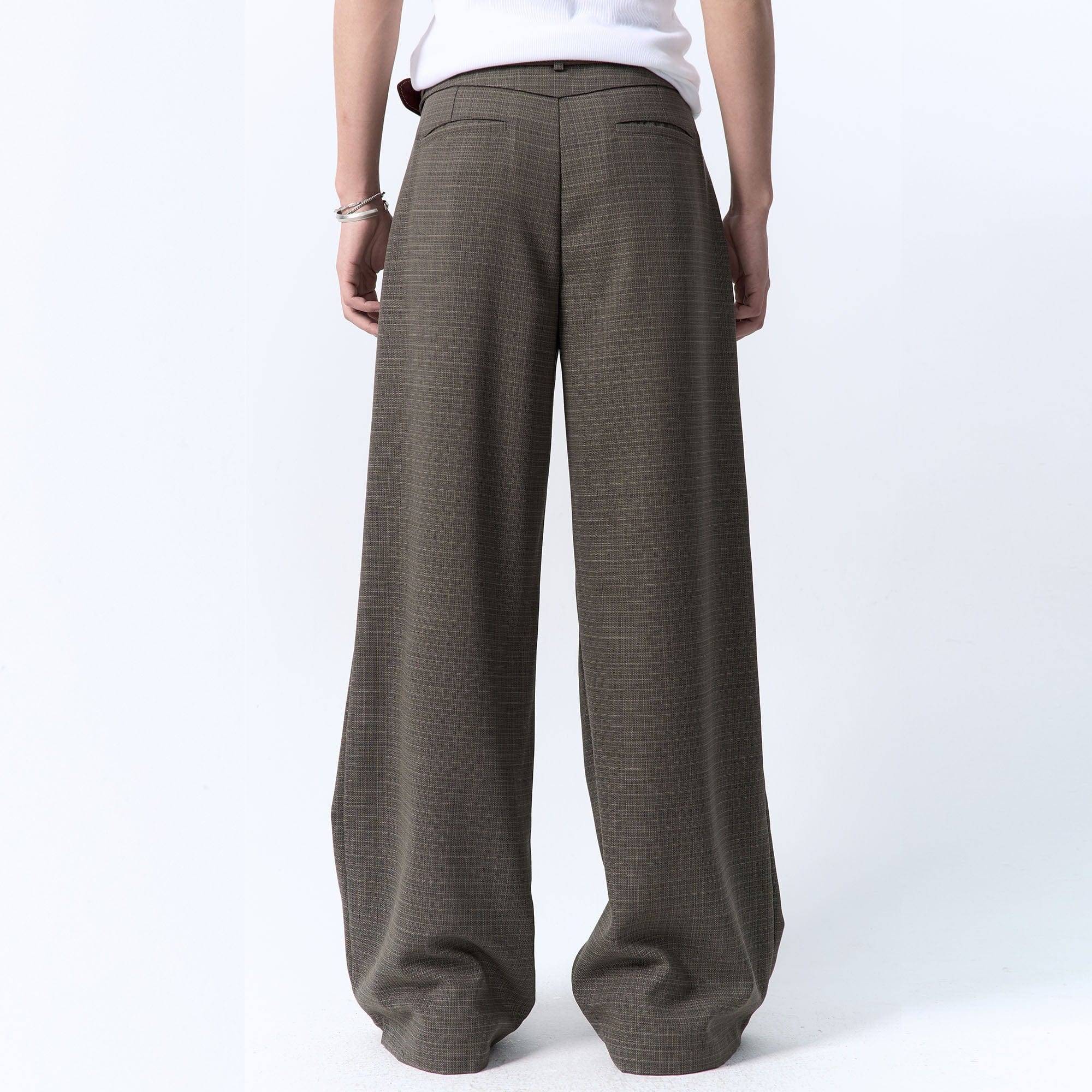IN EXISTENCE Inverted Pleats Mini Check Wide-Leg Trousers