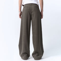 IN EXISTENCE Inverted Pleats Mini Check Wide-Leg Trousers