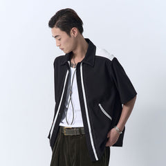 IN EXISTENCE Contrast-Panel Stitch Half Shirt