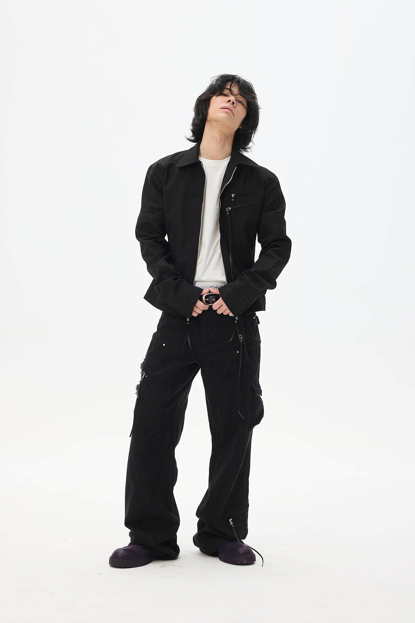 WHISTLEHUNTER Spliced Fringe-Zip Cinched-Waist Jacket