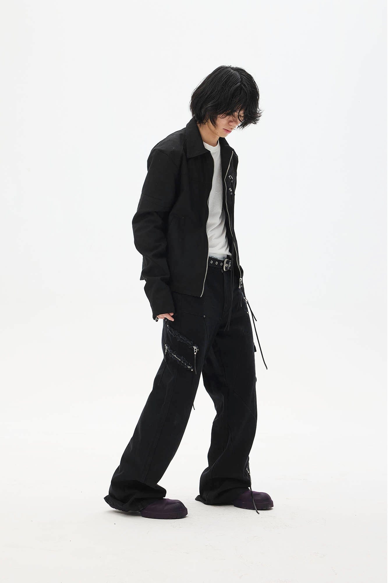 WHISTLEHUNTER Spliced Fringe-Zip Cinched-Waist Jacket