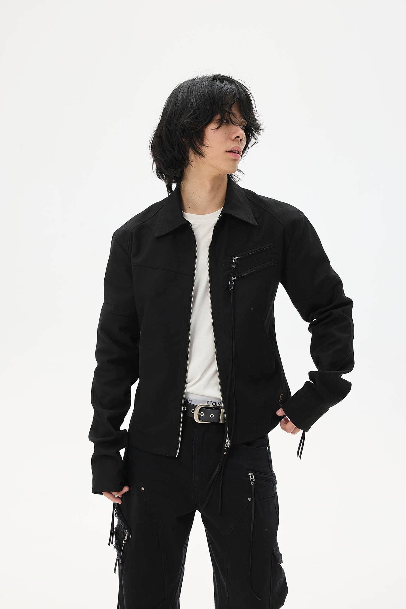 WHISTLEHUNTER Spliced Fringe-Zip Cinched-Waist Jacket
