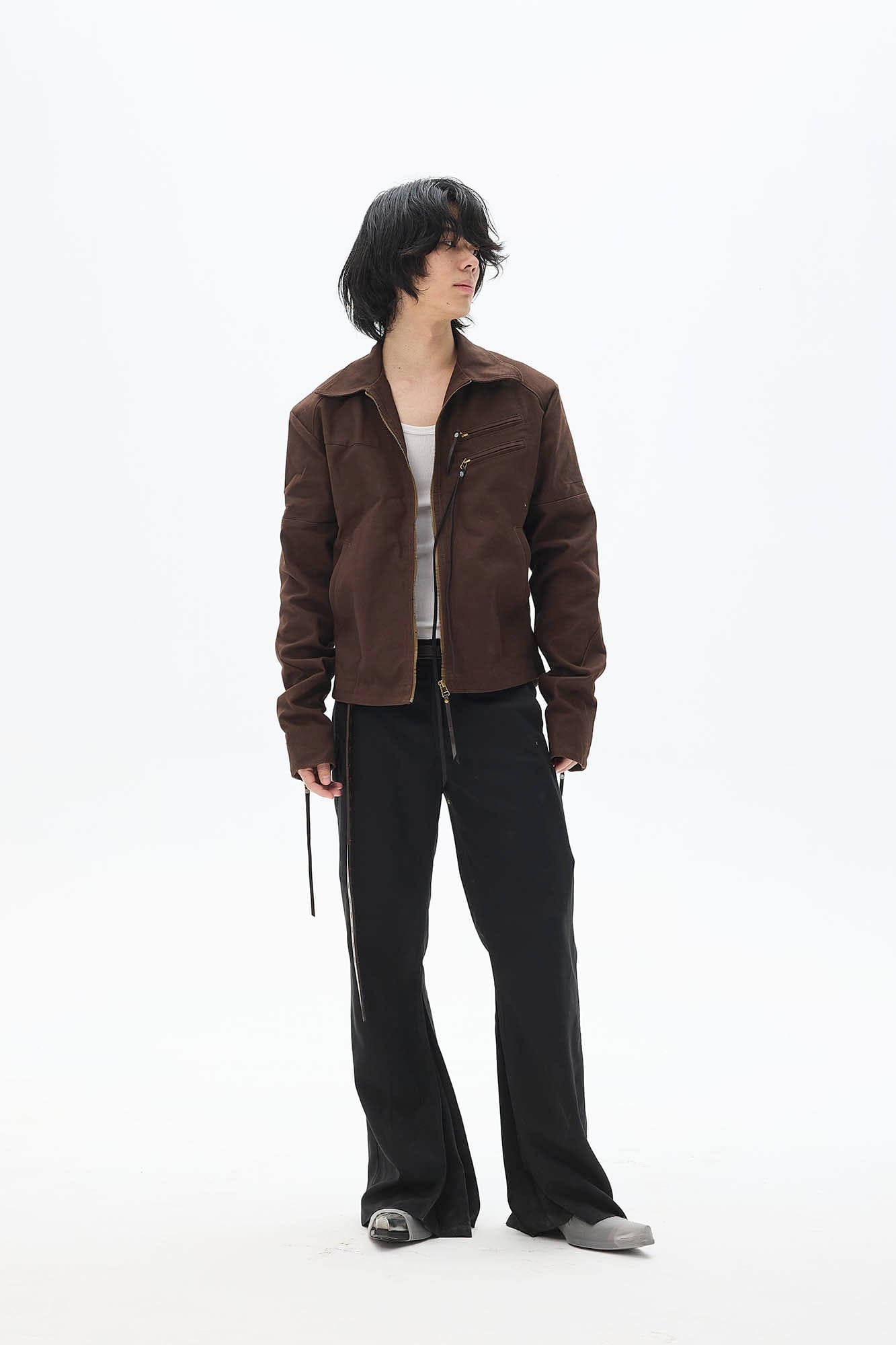 WHISTLEHUNTER Spliced Fringe-Zip Cinched-Waist Jacket