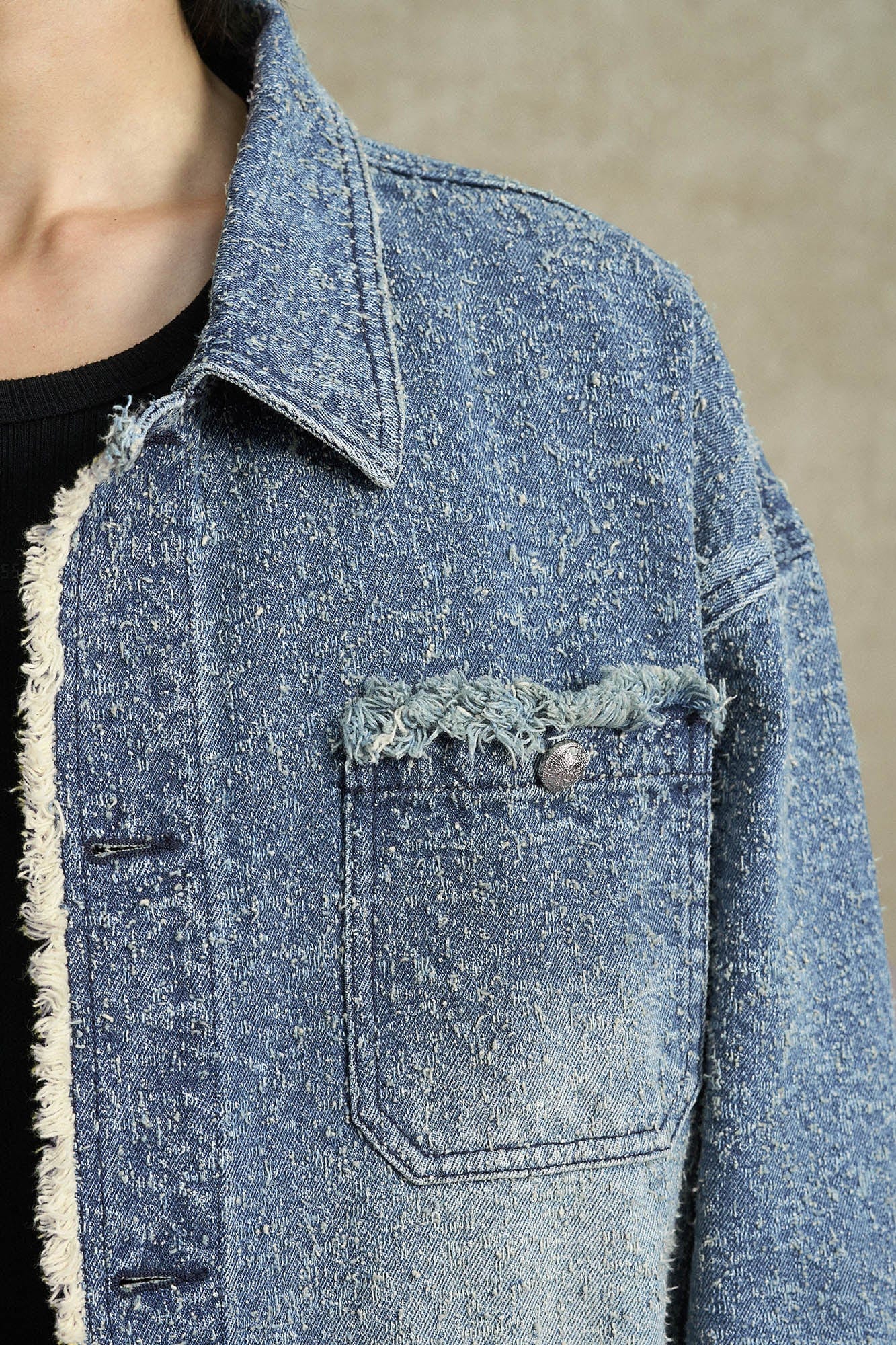 BONELESS Washed Frayed Edge Denim Jacket