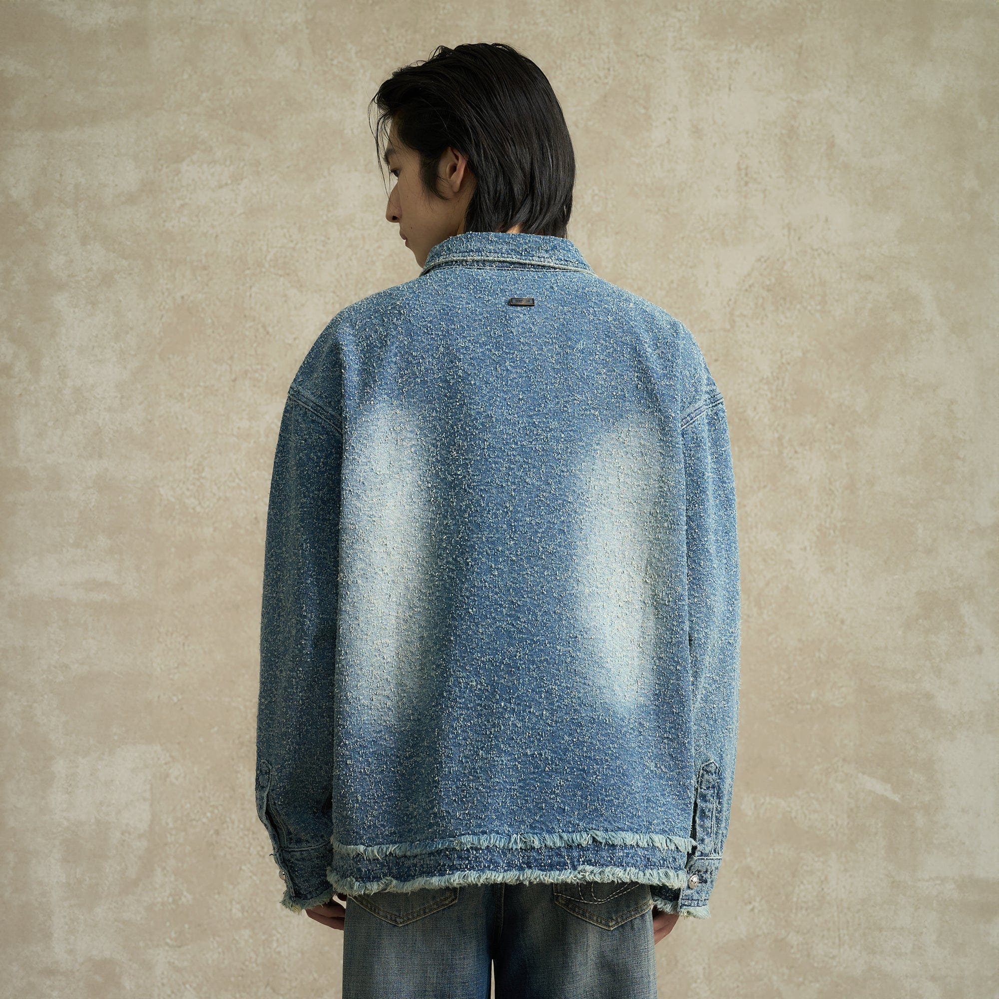 BONELESS Washed Frayed Edge Denim Jacket
