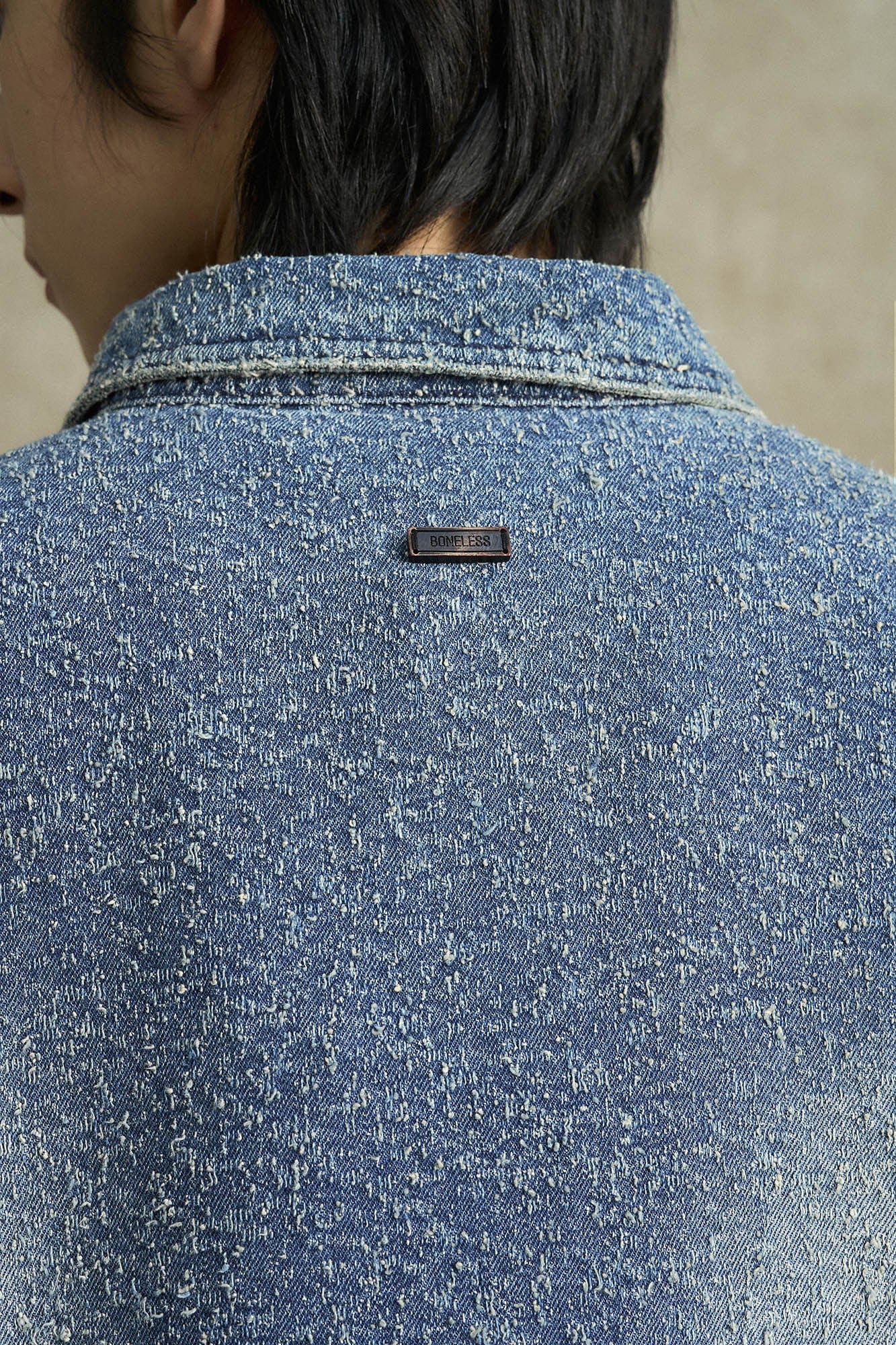 BONELESS Washed Frayed Edge Denim Jacket