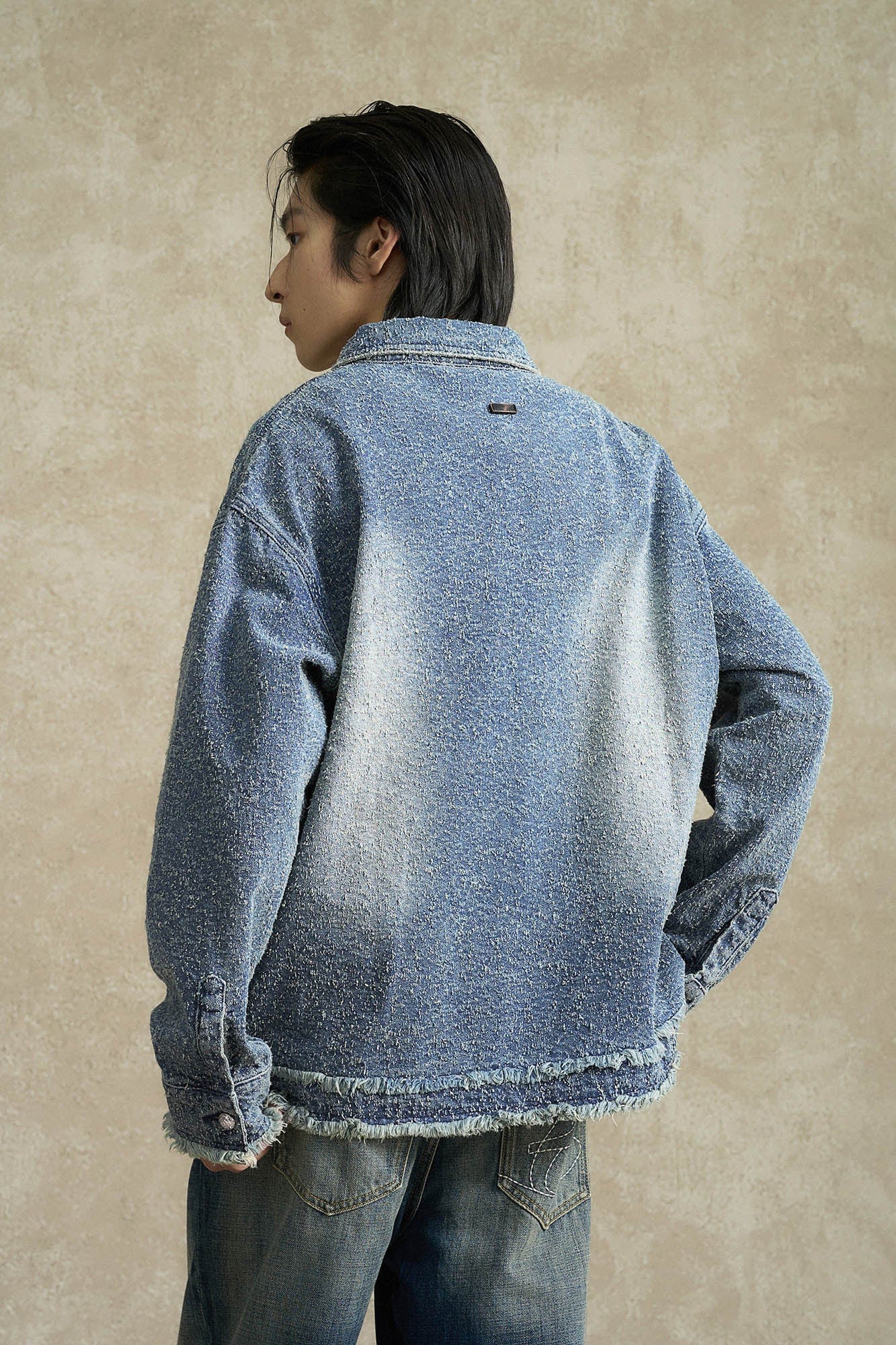 BONELESS Washed Frayed Edge Denim Jacket