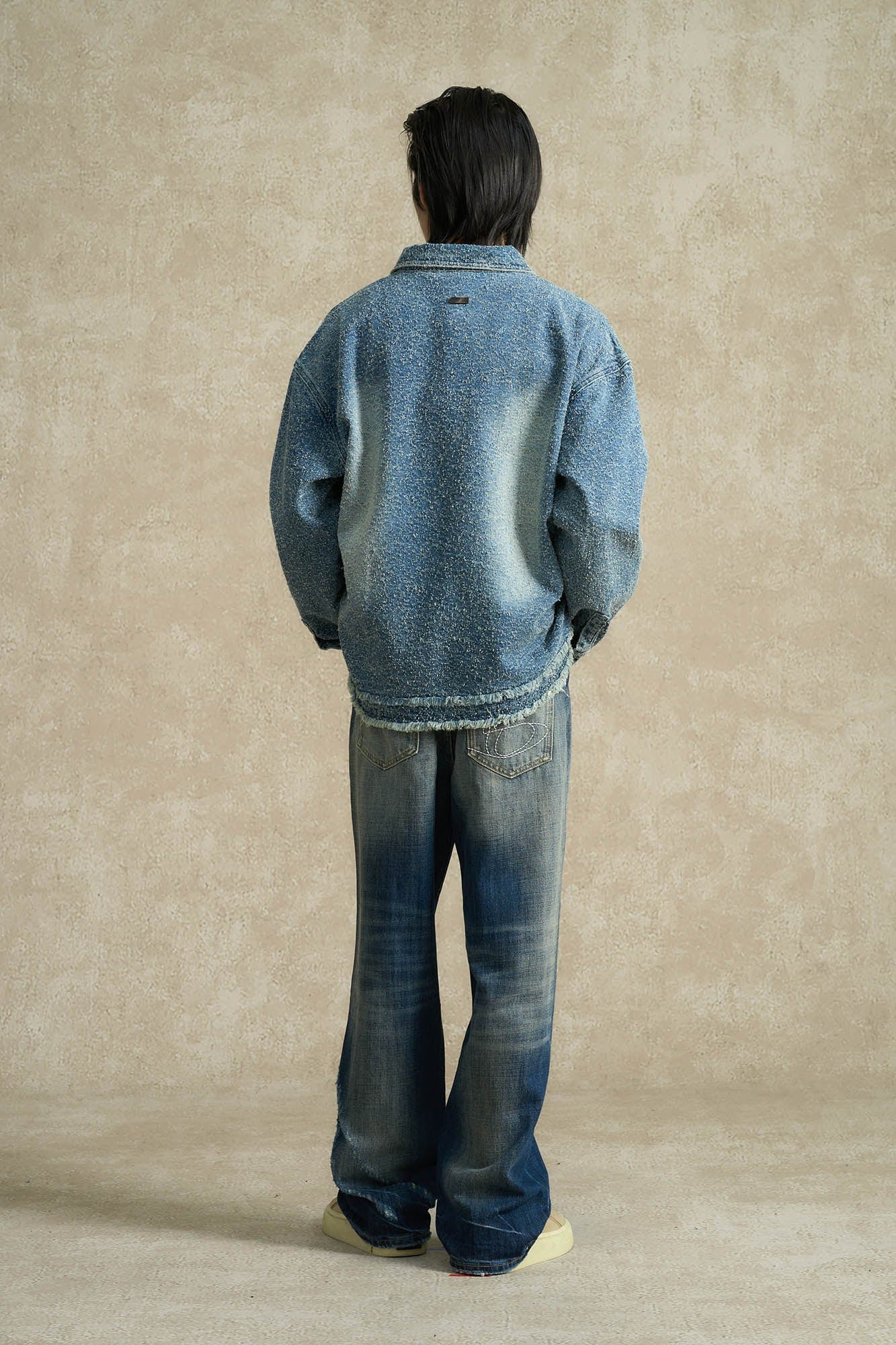 BONELESS Washed Frayed Edge Denim Jacket