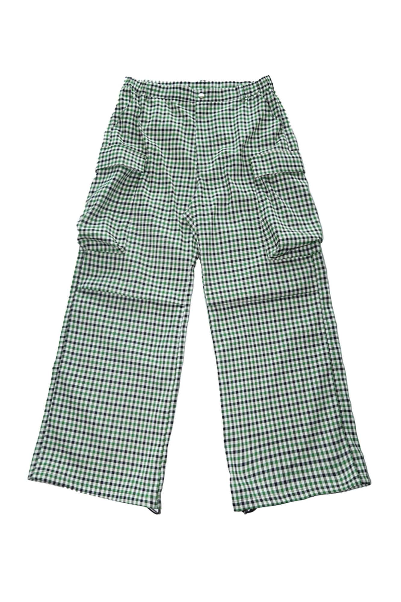 TRECLUB Plaid Multi-Pocket Crinkled Cargo Pants