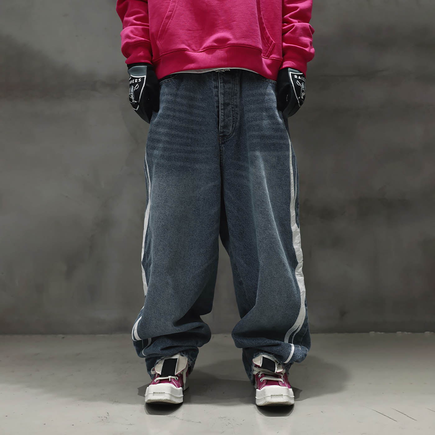 RTVG Washed Patchwork Baggy Jeans