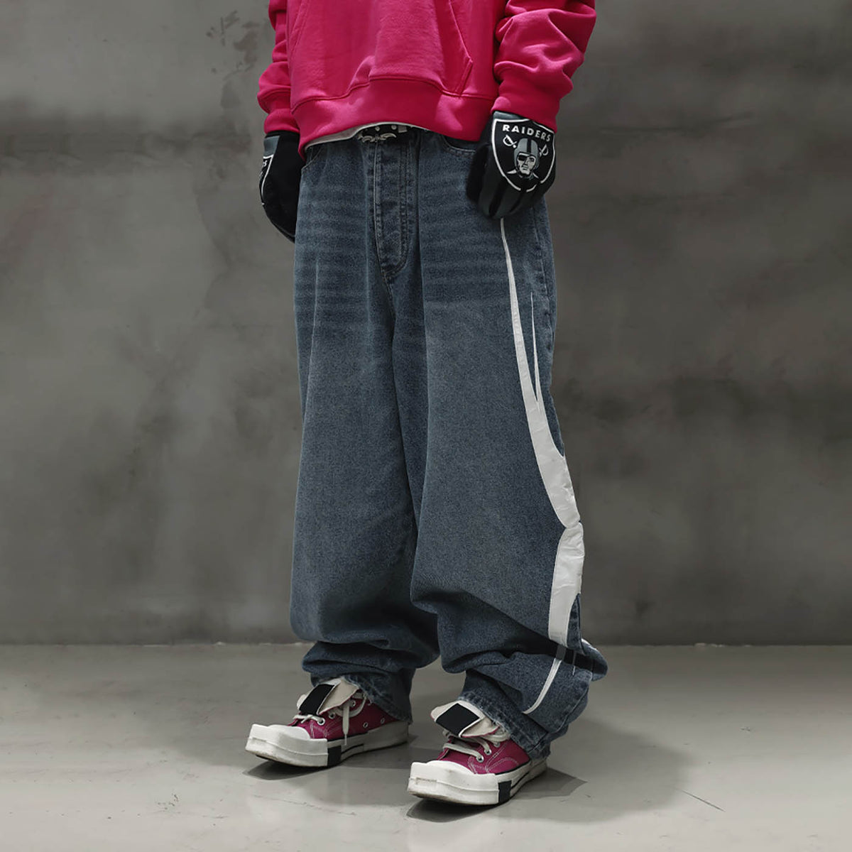 RTVG Washed Patchwork Baggy Jeans