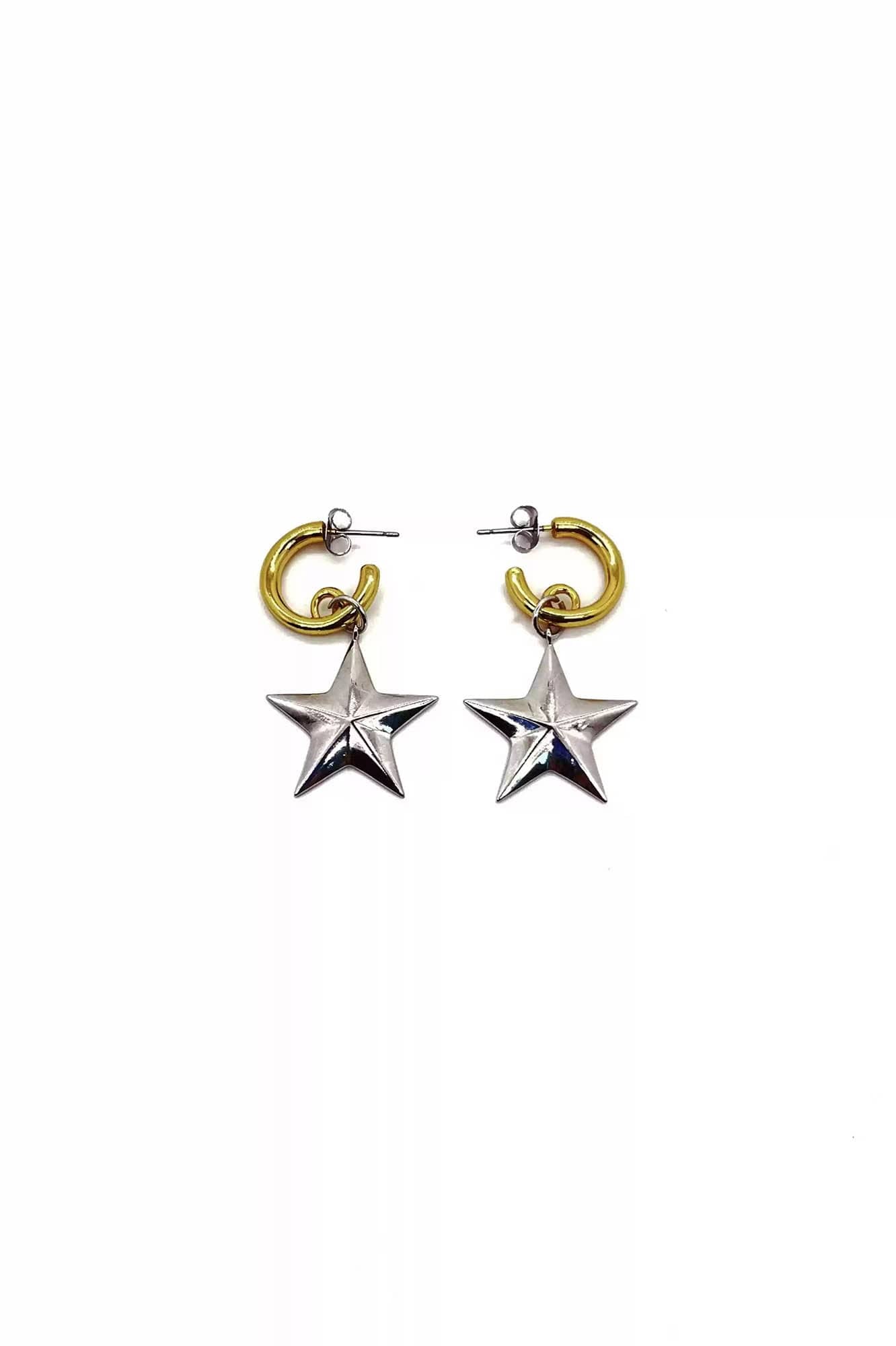 SCHWARZGOLD Two-Tone Pentagram Drop Earrings