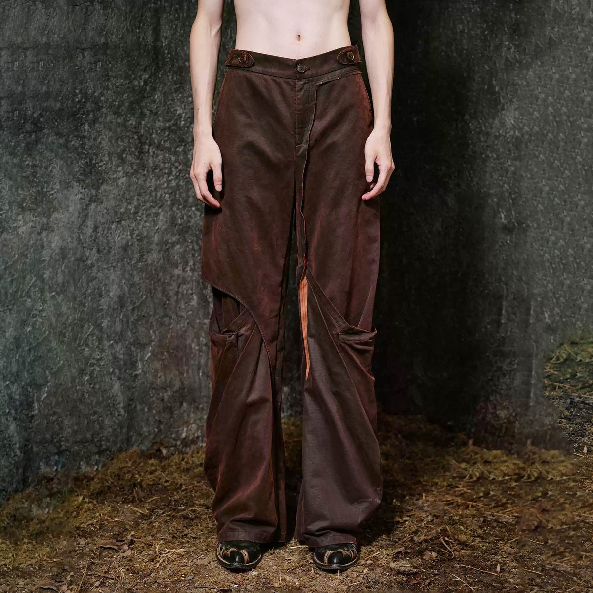 ILNya Nieternite Nifutur Weathered Coated Deconstructed Trousers