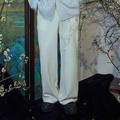JIECHI Vine Rose Embroidered Trousers