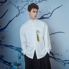 JIECHI Bamboo Tassel Embroidered Mandarin Shirt