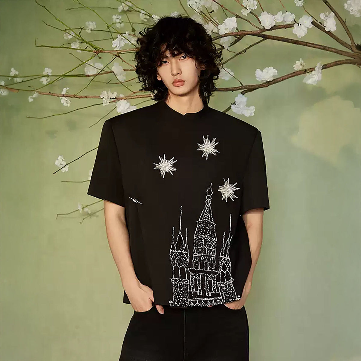 JIECHI Starry Castle Embellished  T-Shirt