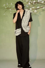 JIECHI Musical Score Layered Tulle Drape Half Shirt