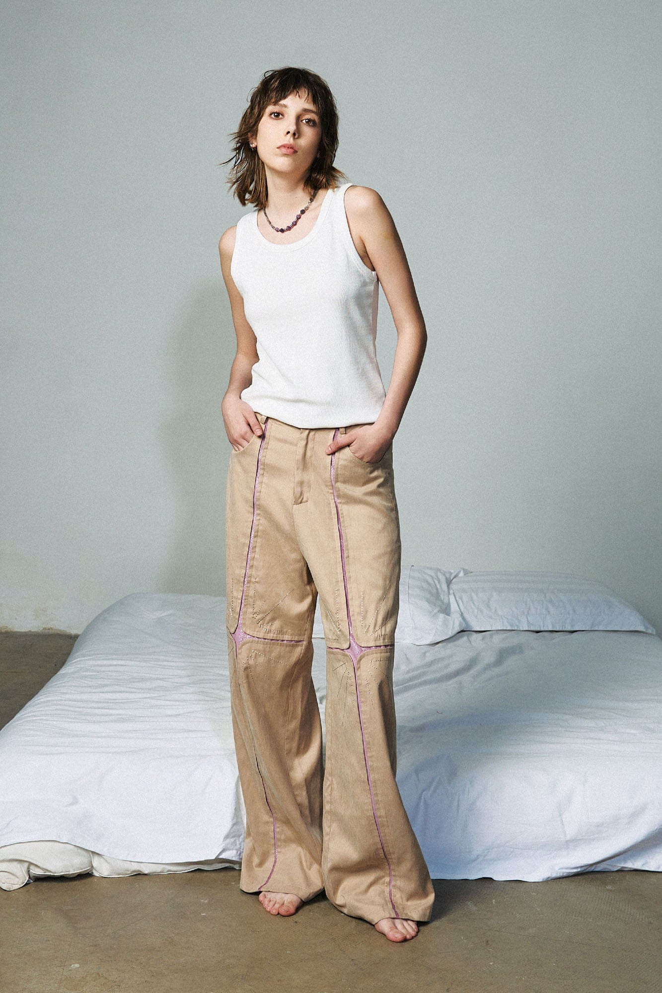 OIPWORD Middle Radiant Star Panel Wide-Leg Pants