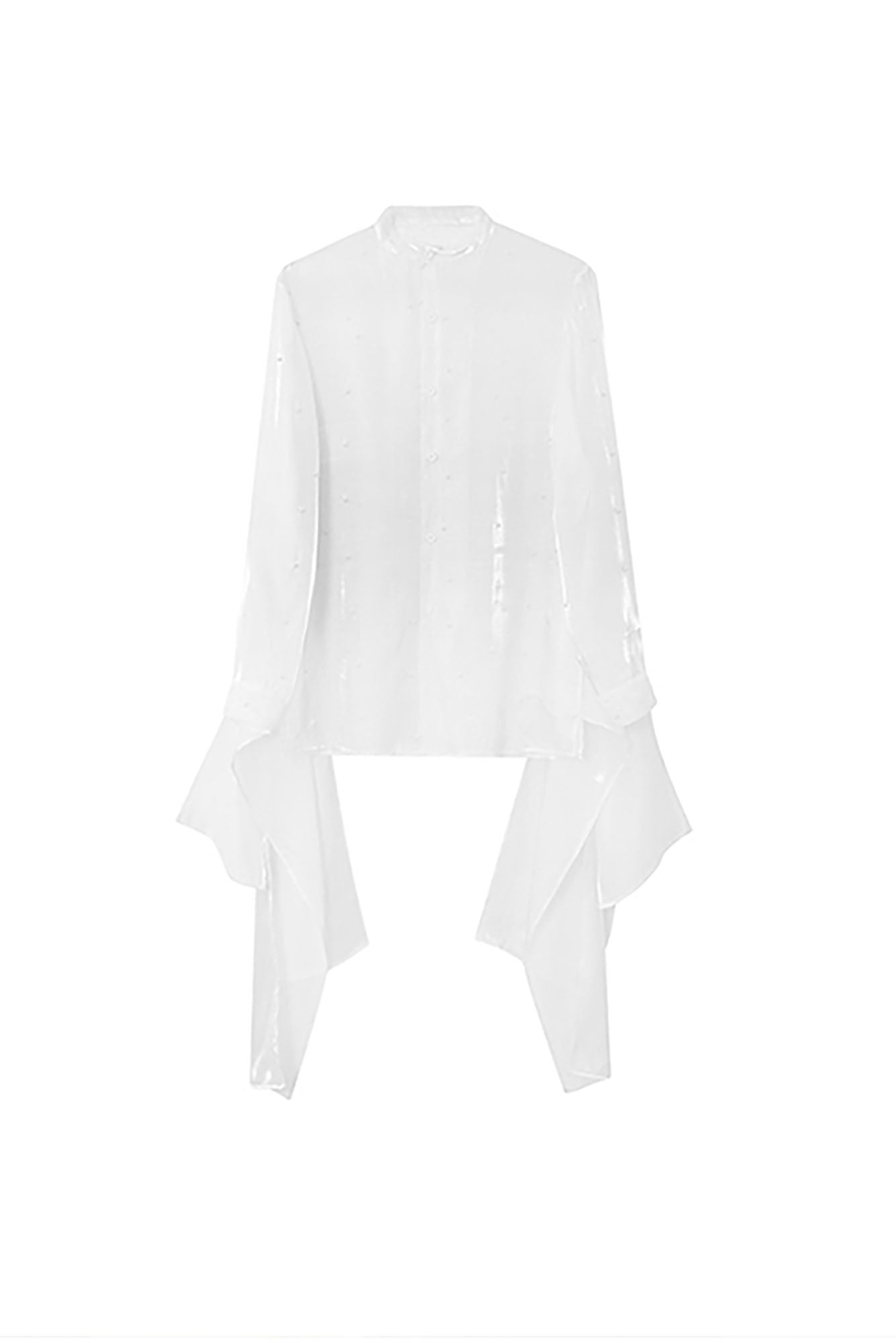 JIECHI Pearl Embroidered Layered Ribbon Organza Shirt