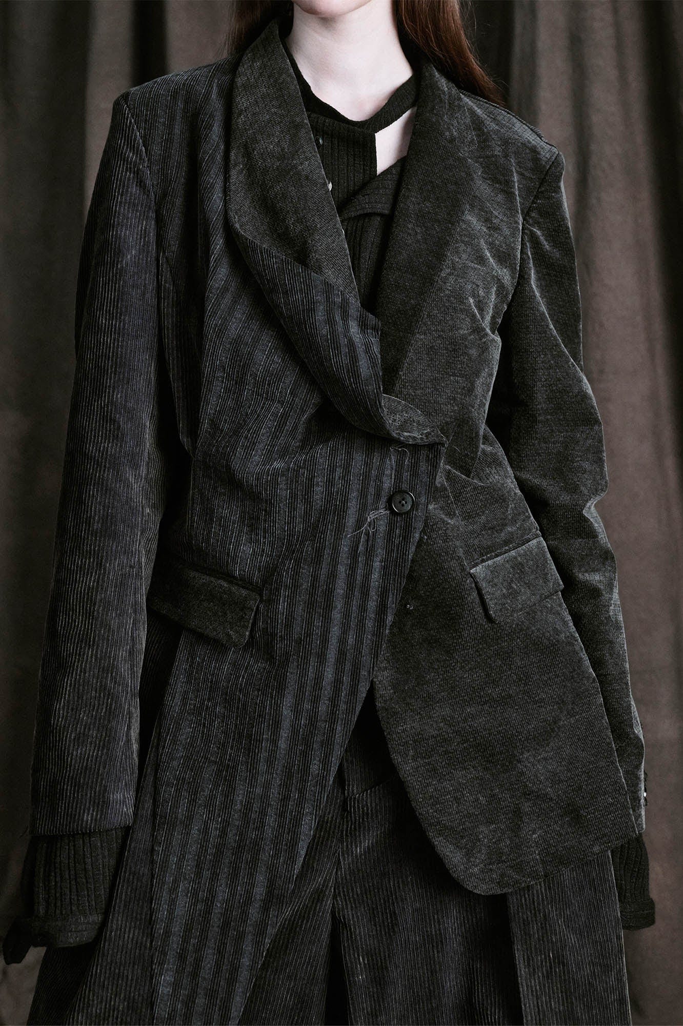 ILNya Nieternite Nifutur Distressed Corduroy Asymmetric Spliced Blazer