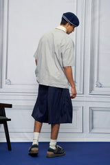 UNLIMITED MOTE Pleated Wide-Leg Drawstring Shorts Stripe