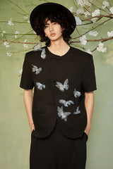 JIECHI Flying Butterfly Frog Button T-Shirt