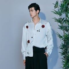 JIECHI Rose Embellished Acetate Spliced Shirt