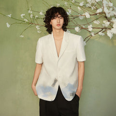 JIECHI Water-Ink Koi Embroidered Sheer Overlay Half Blazer