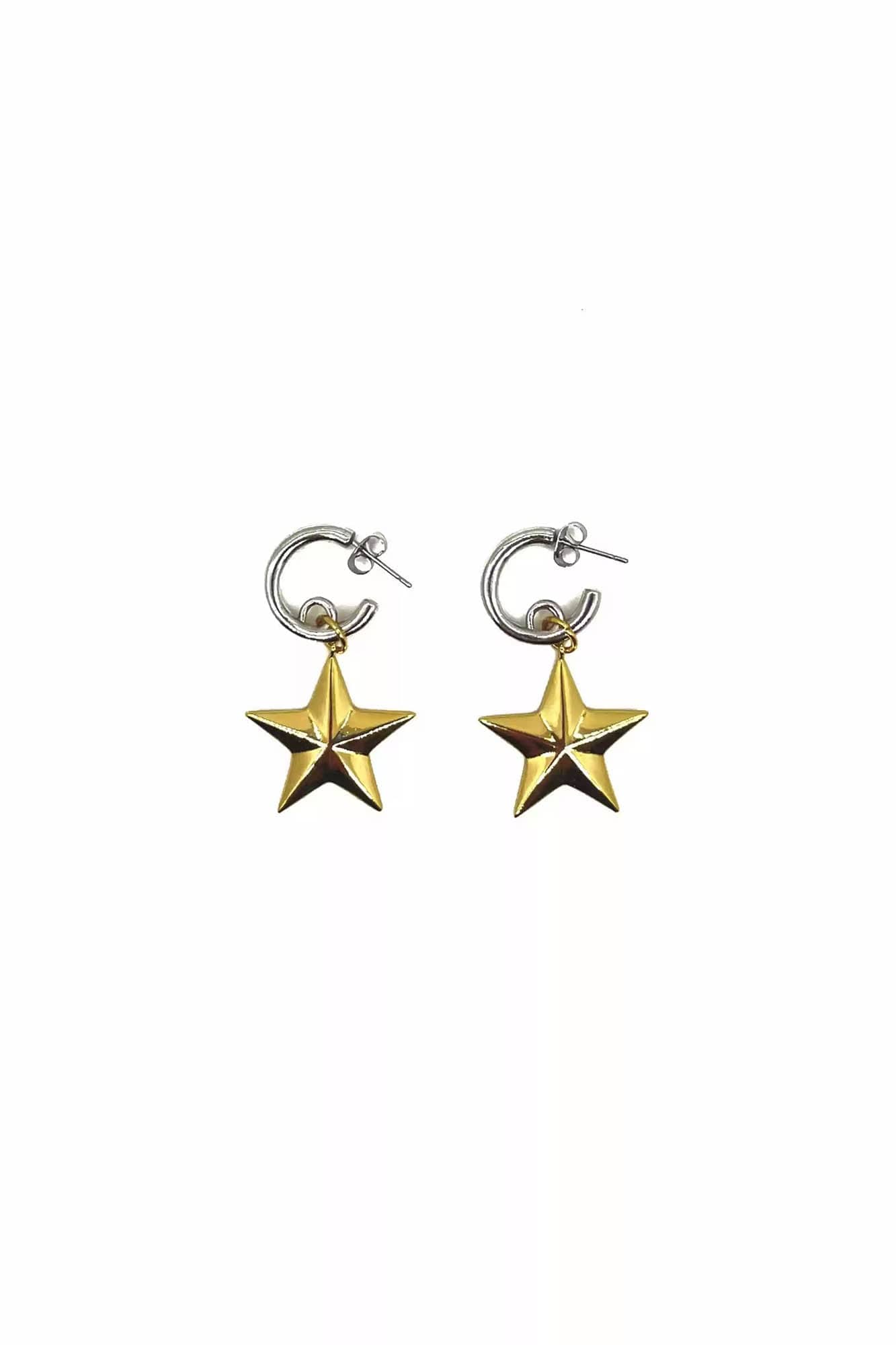 SCHWARZGOLD Two-Tone Pentagram Drop Earrings
