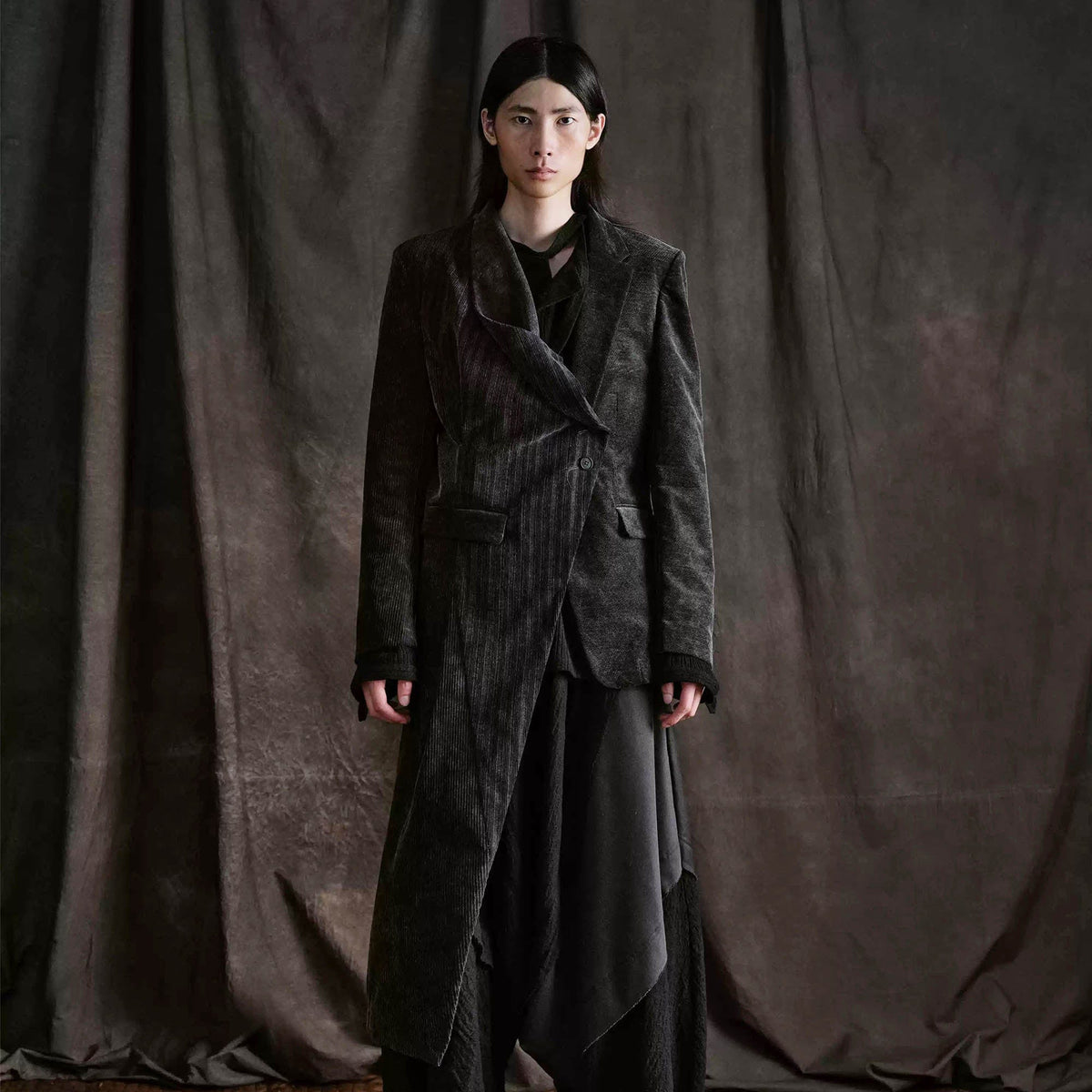 ILNya Nieternite Nifutur Distressed Corduroy Asymmetric Spliced Blazer