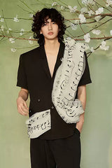 JIECHI Musical Score Layered Tulle Drape Half Shirt