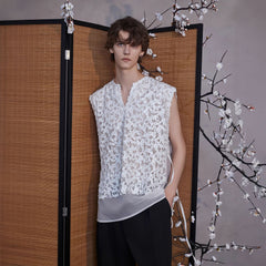 JIECHI Sequin Lace Sheer Layered Vest