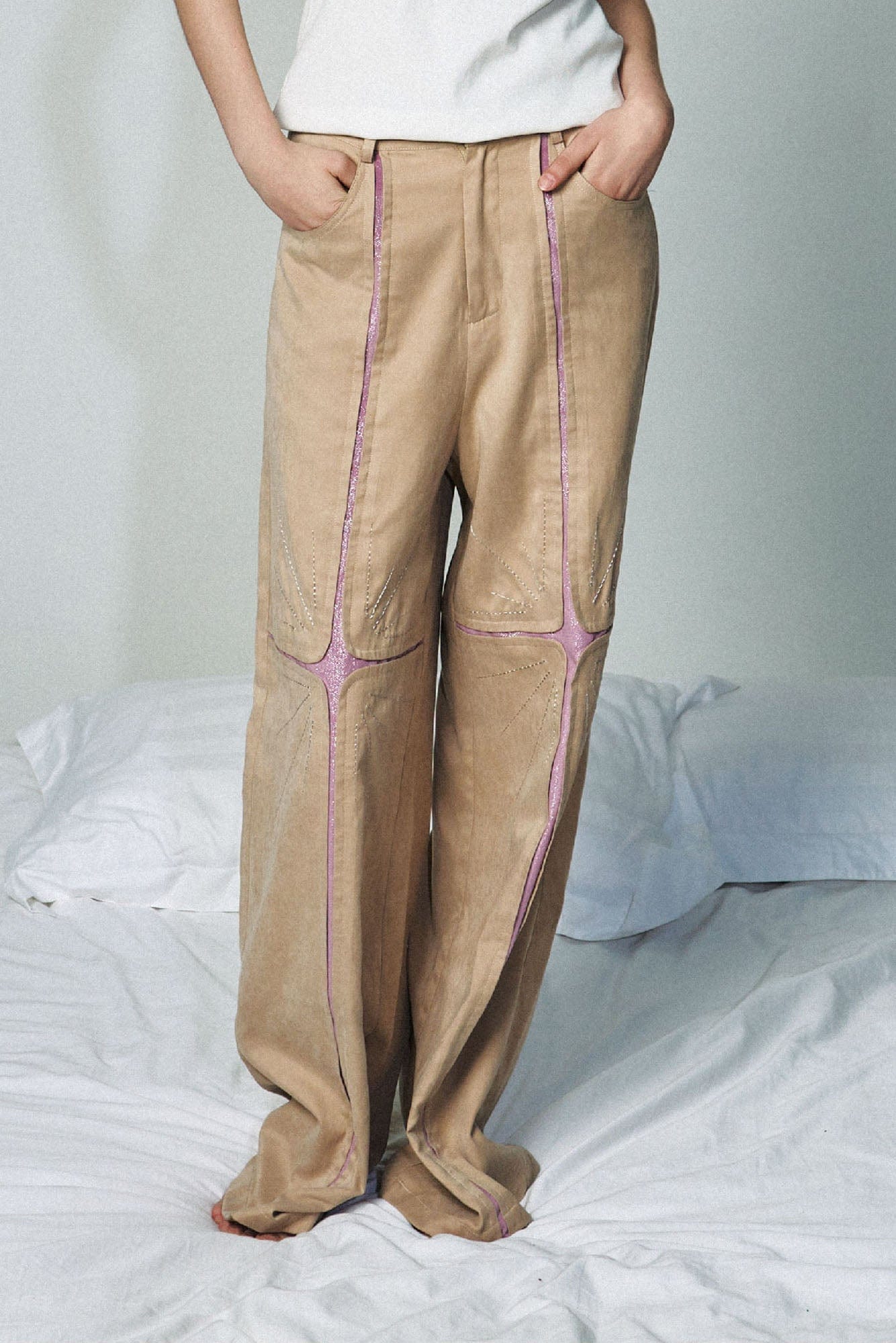 OIPWORD Middle Radiant Star Panel Wide-Leg Pants