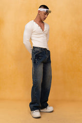 CLP Retro Waist Rivet Straight-Leg Jeans