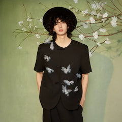 JIECHI Flying Butterfly Frog Button T-Shirt