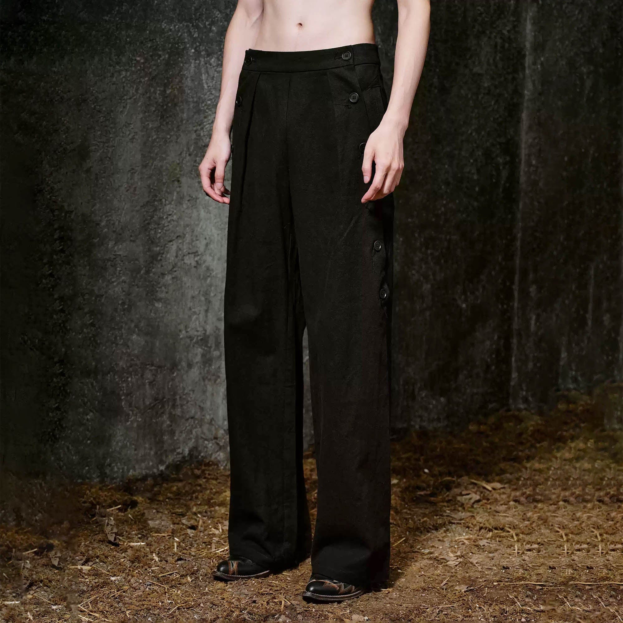 ILNya Nieternite Nifutur Side Button Pleated Wide-Leg Trousers
