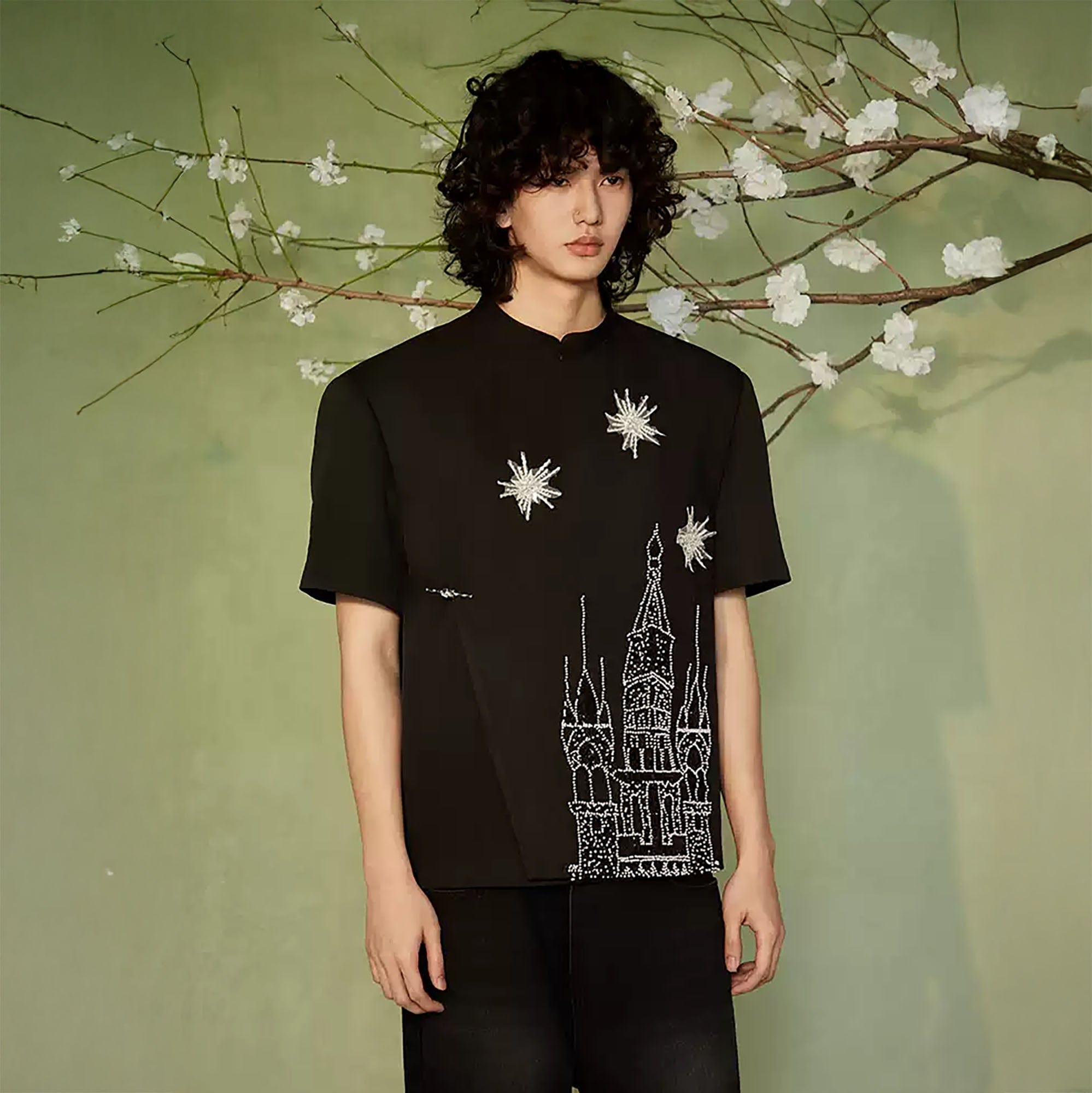 JIECHI Starry Castle Embellished  T-Shirt