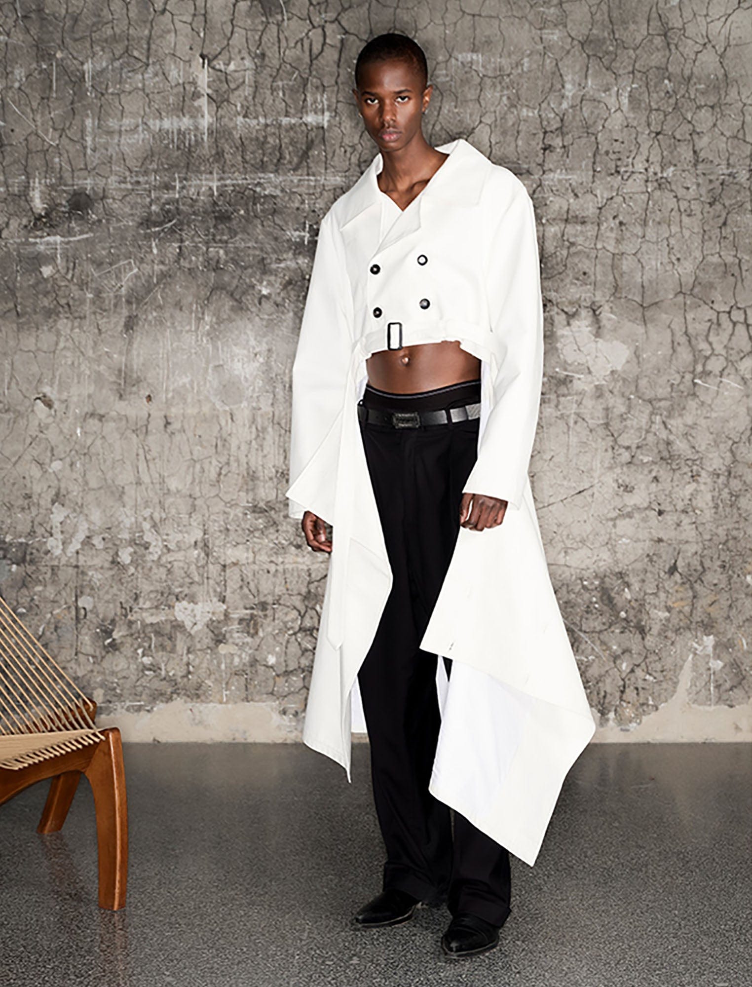 TRIANGLE PROJECT Cropped Asymmetrical Double-Breasted Cropped Jacket
