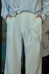 JIECHI Vine Rose Embroidered Trousers