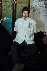 JIECHI Embroidered Bamboo Layered Mandarin Collar Half Shirt