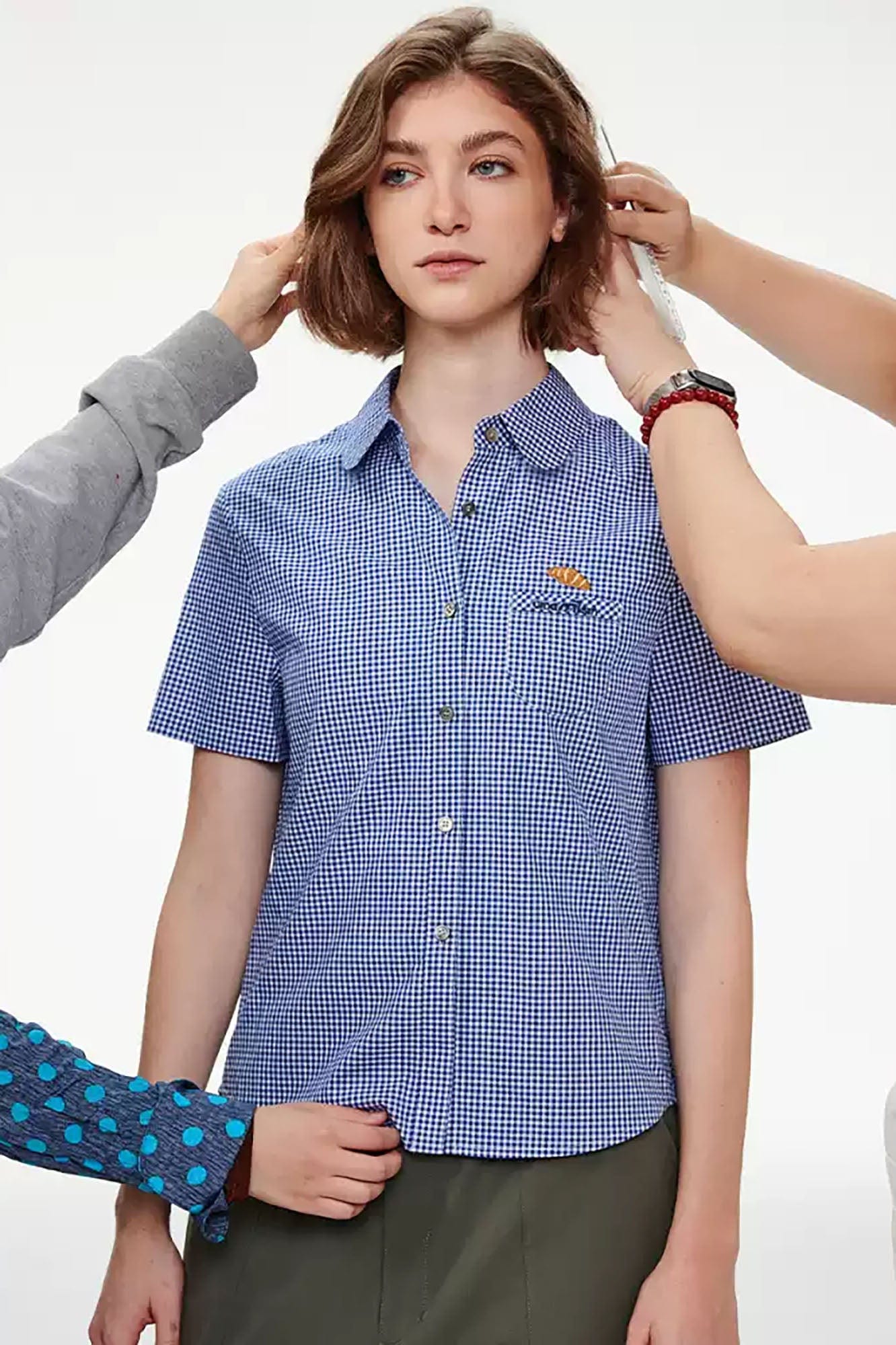 UMAMIISM Preppy Gingham Pocket Half Shirt