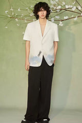 JIECHI Water-Ink Koi Embroidered Sheer Overlay Half Blazer