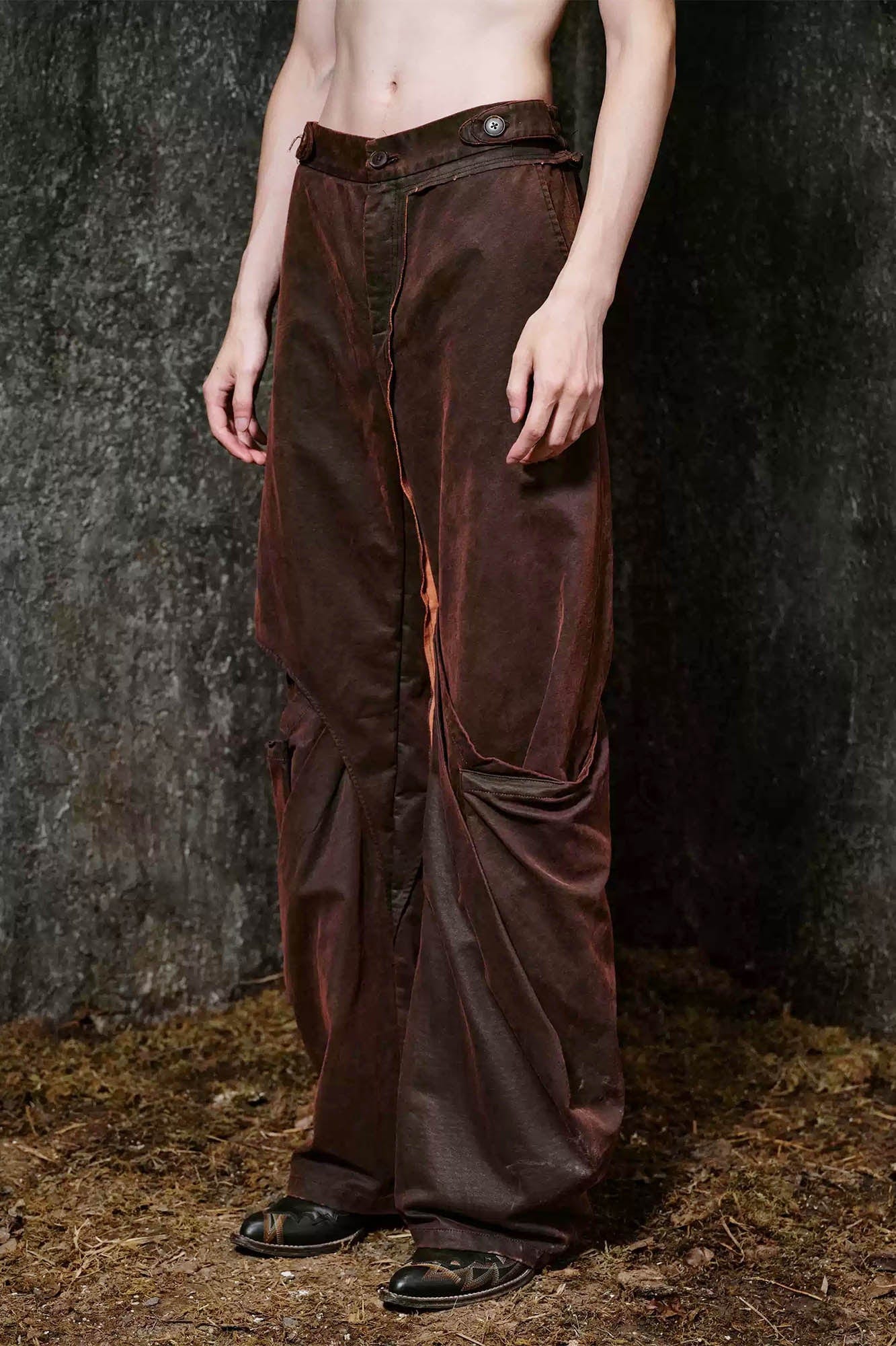 ILNya Nieternite Nifutur Weathered Coated Deconstructed Trousers