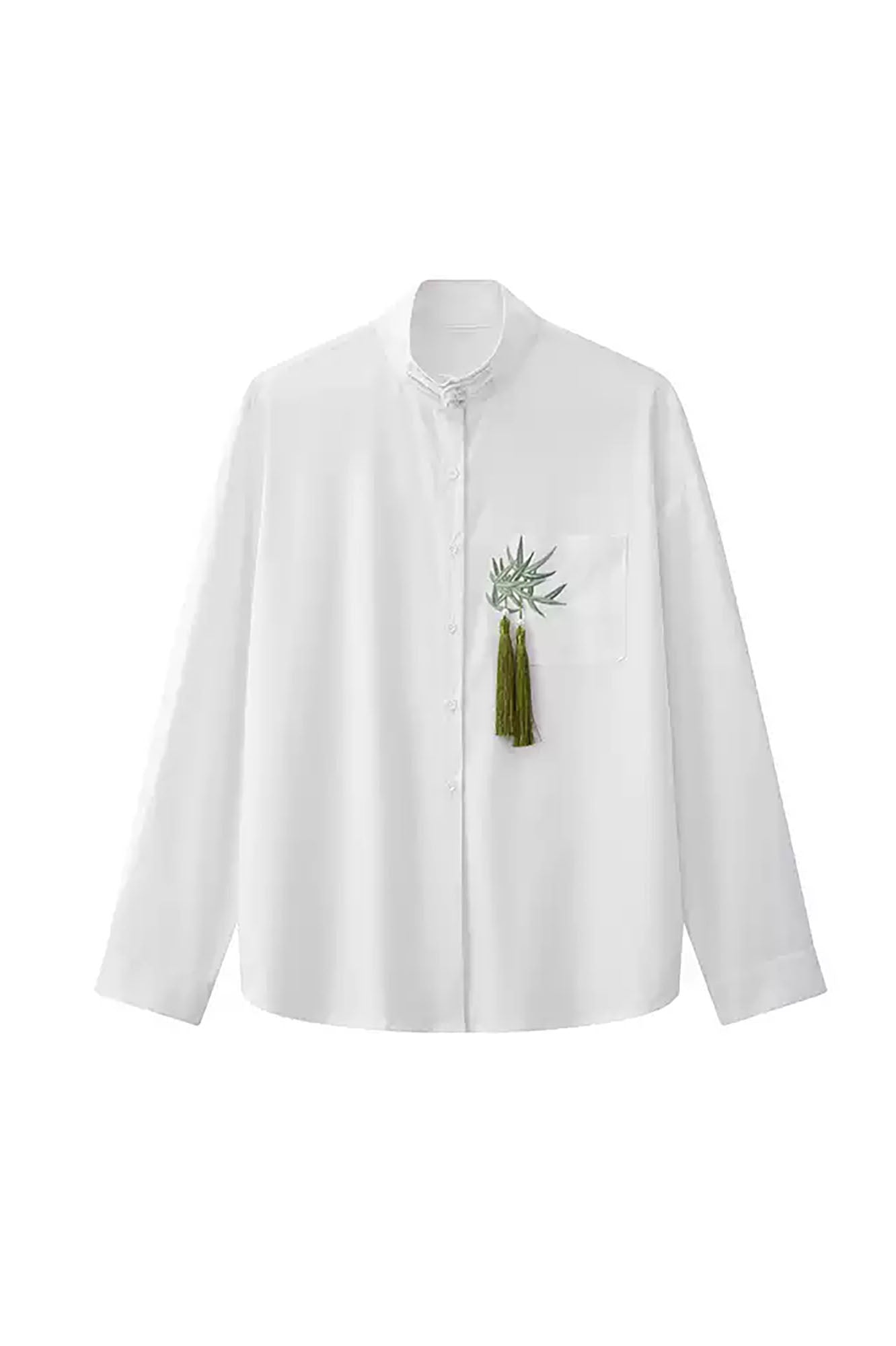 JIECHI Bamboo Tassel Embroidered Mandarin Shirt