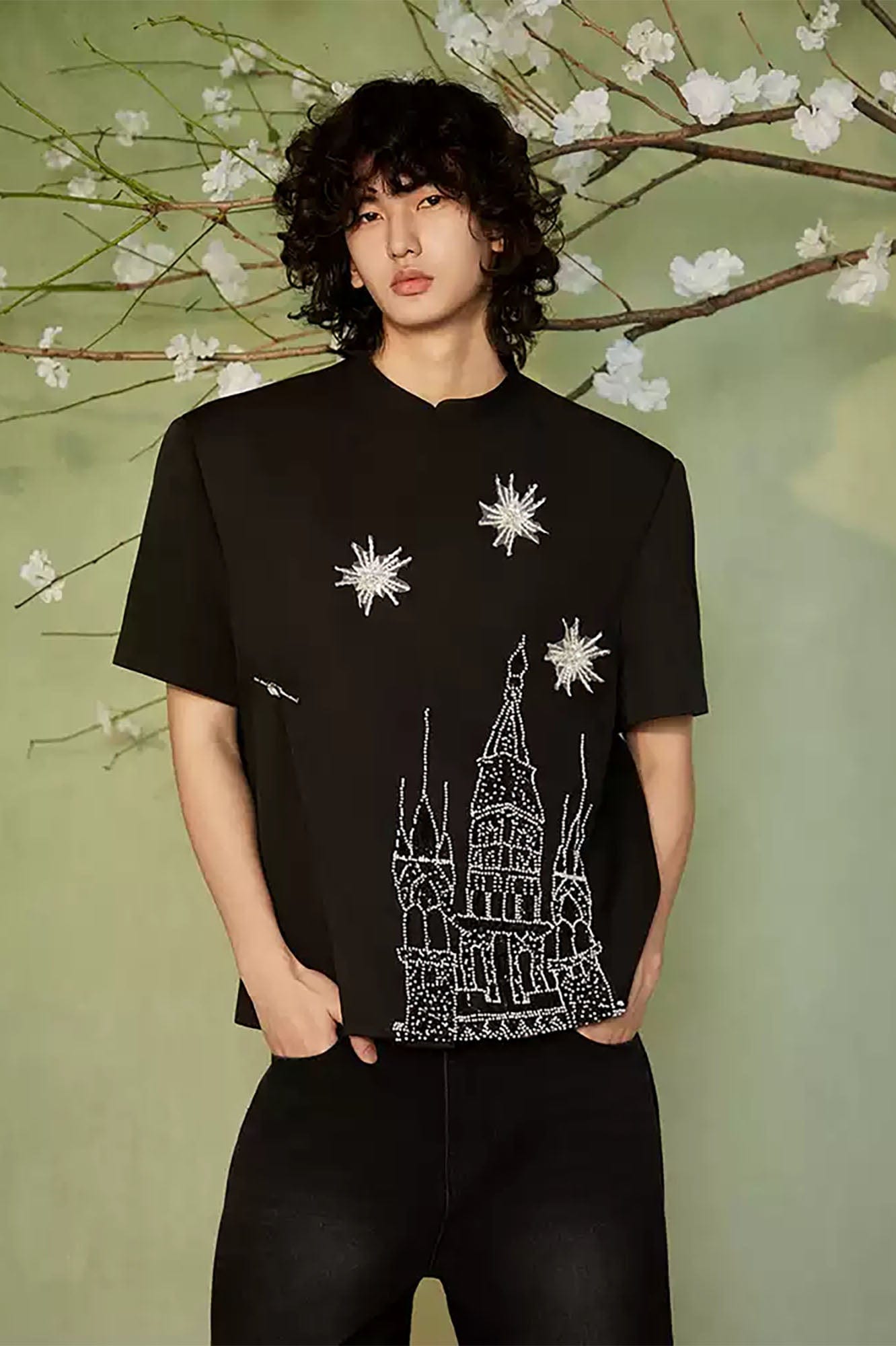 JIECHI Starry Castle Embellished  T-Shirt