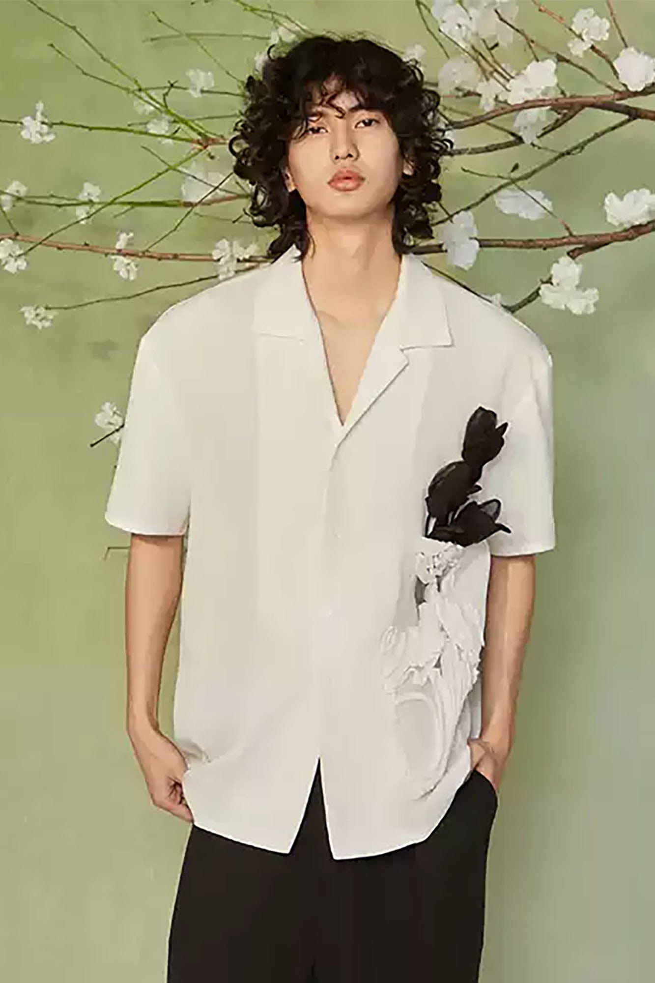 JIECHI Bottled Bloom Sheer Half Shirt